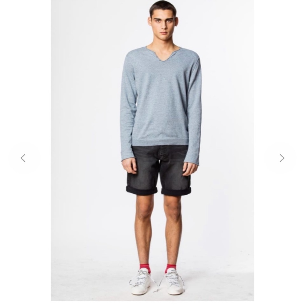 Zadig & Voltaire Men’s Monastir Loup Powder Blue Henley Cotton Linen Size Large